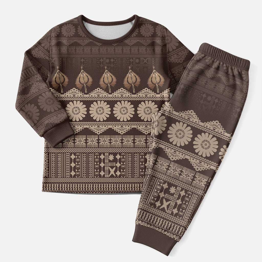 Bula Fiji Iri ni Meke Christmas Pajama Set Kuvui Fijian Masi LT14 Men Brown - Polynesian Pride