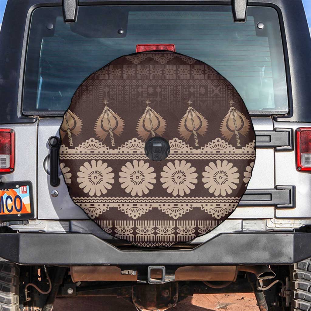 Bula Fiji Iri ni Meke Spare Tire Cover Kuvui Fijian Masi LT14 Brown - Polynesian Pride