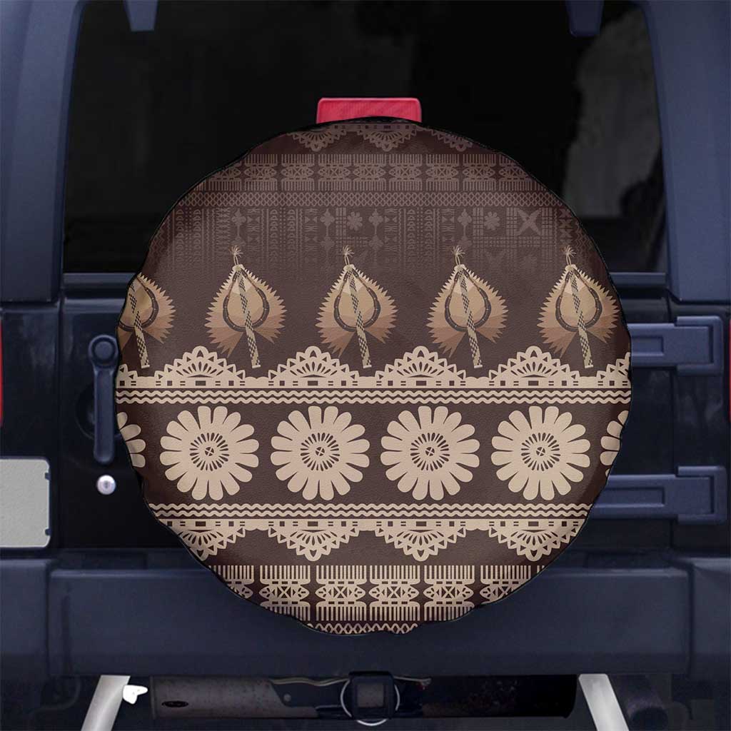 Bula Fiji Iri ni Meke Spare Tire Cover Kuvui Fijian Masi LT14 No hole Brown - Polynesian Pride
