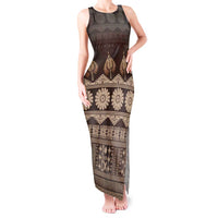 Bula Fiji Iri ni Meke Tank Maxi Dress Kuvui Fijian Masi LT14 Women Brown - Polynesian Pride