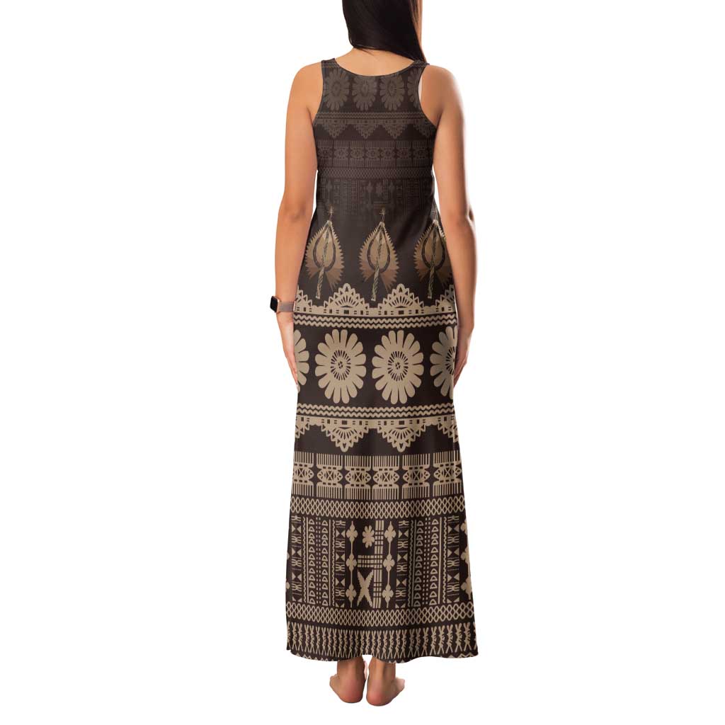Bula Fiji Iri ni Meke Tank Maxi Dress Kuvui Fijian Masi LT14 - Polynesian Pride