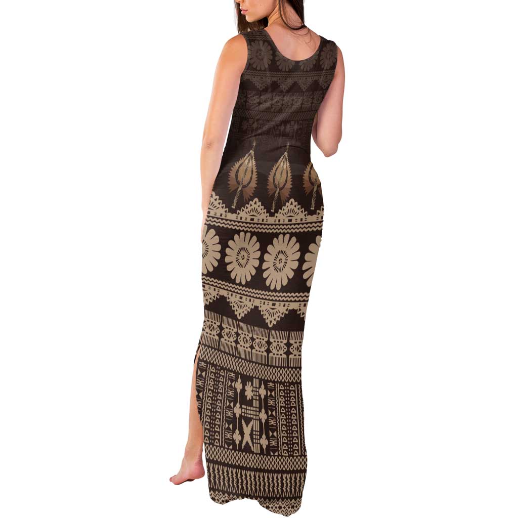 Bula Fiji Iri ni Meke Tank Maxi Dress Kuvui Fijian Masi LT14 - Polynesian Pride