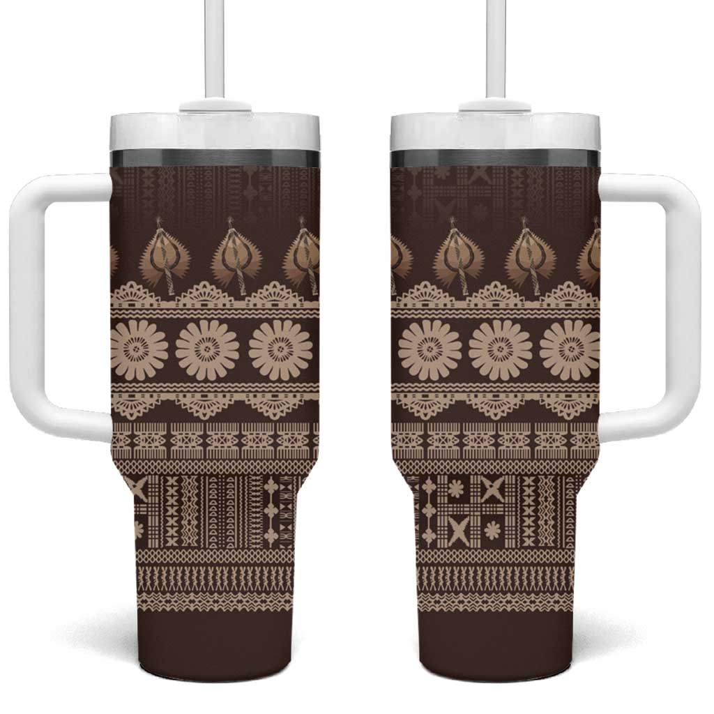 Bula Fiji Iri ni Meke Tumbler With Handle Kuvui Fijian Masi LT14 One Size: 40 oz Brown - Polynesian Pride