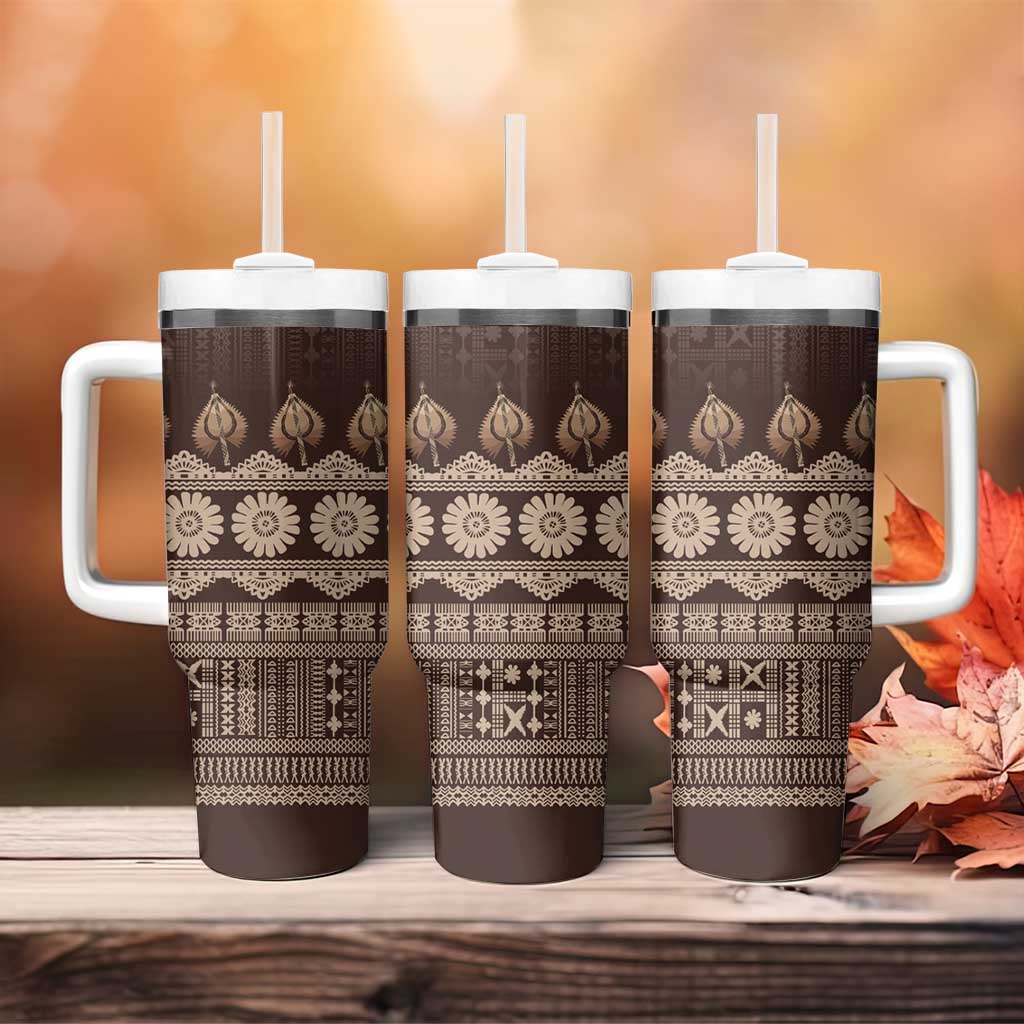 Bula Fiji Iri ni Meke Tumbler With Handle Kuvui Fijian Masi LT14 - Polynesian Pride