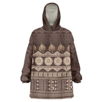Bula Fiji Iri ni Meke Wearable Blanket Hoodie Kuvui Fijian Masi LT14 One Size Brown - Polynesian Pride