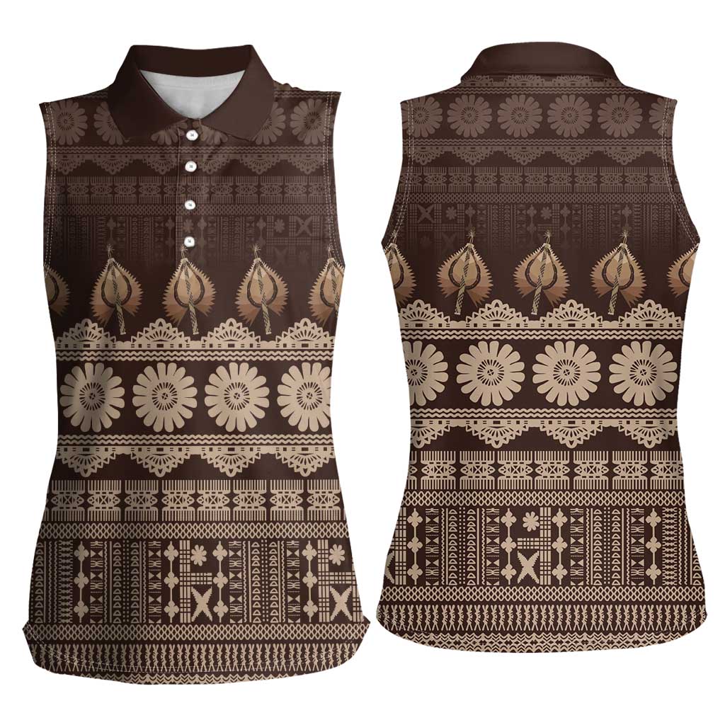 Bula Fiji Iri ni Meke Women Sleeveless Polo Shirt Kuvui Fijian Masi LT14 - Polynesian Pride