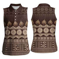 Bula Fiji Iri ni Meke Women Sleeveless Polo Shirt Kuvui Fijian Masi LT14 - Polynesian Pride