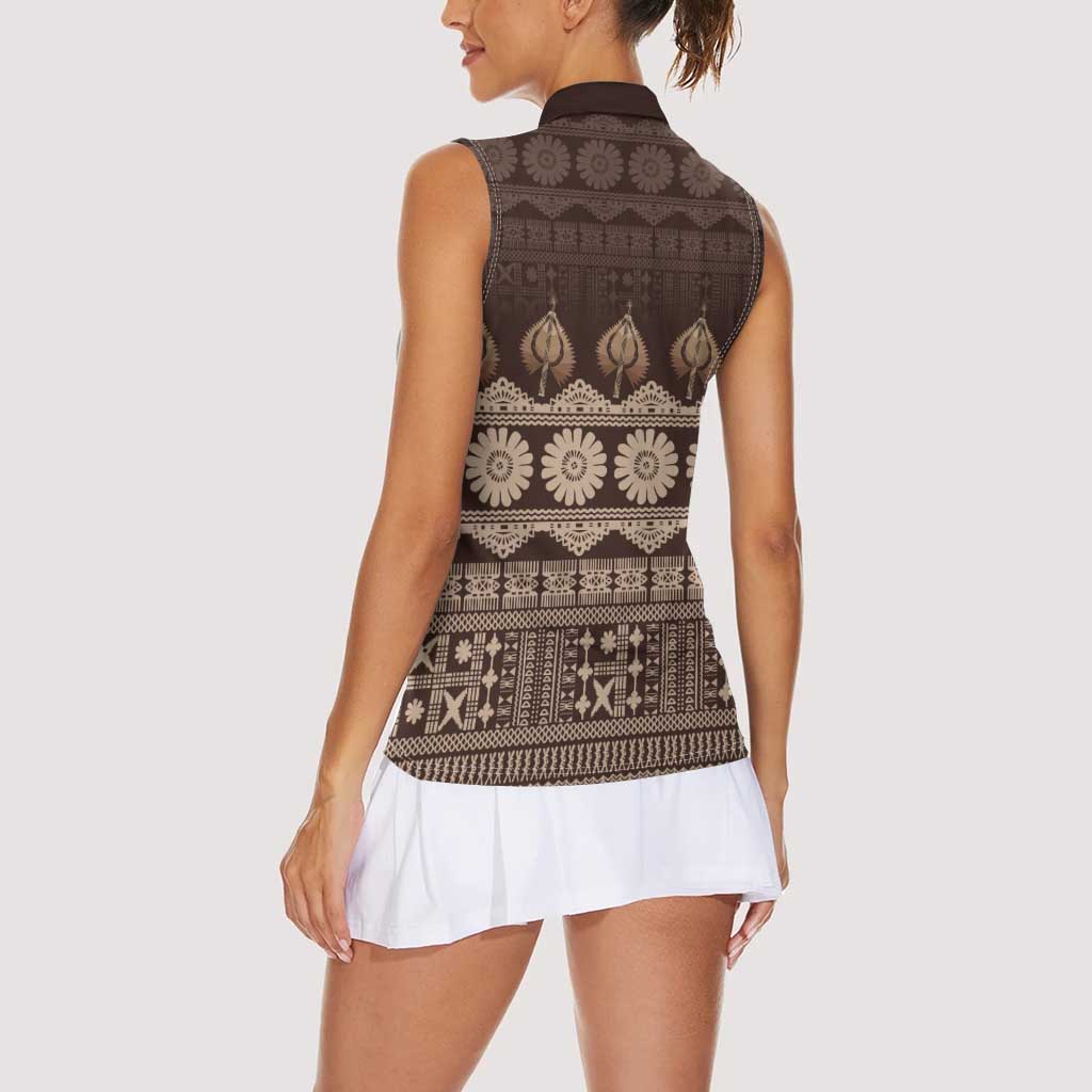 Bula Fiji Iri ni Meke Women Sleeveless Polo Shirt Kuvui Fijian Masi LT14 - Polynesian Pride