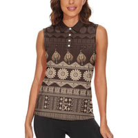 Bula Fiji Iri ni Meke Women Sleeveless Polo Shirt Kuvui Fijian Masi LT14 - Polynesian Pride