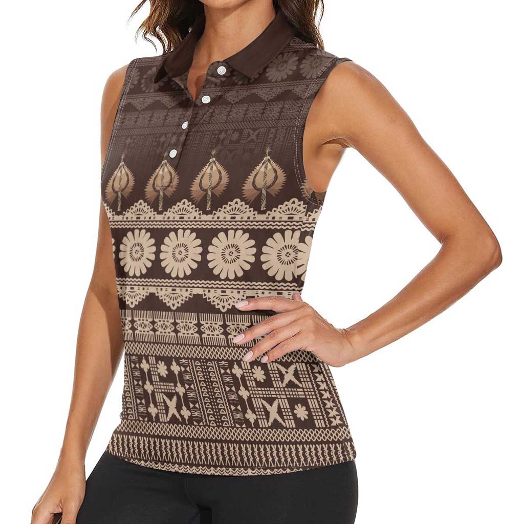 Bula Fiji Iri ni Meke Women Sleeveless Polo Shirt Kuvui Fijian Masi LT14 - Polynesian Pride