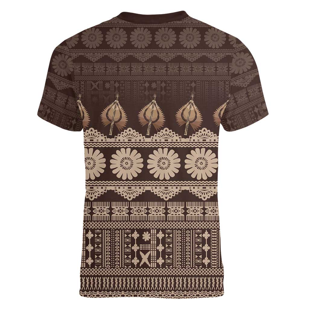 Bula Fiji Iri ni Meke Women V-Neck T-Shirt Kuvui Fijian Masi LT14 - Polynesian Pride