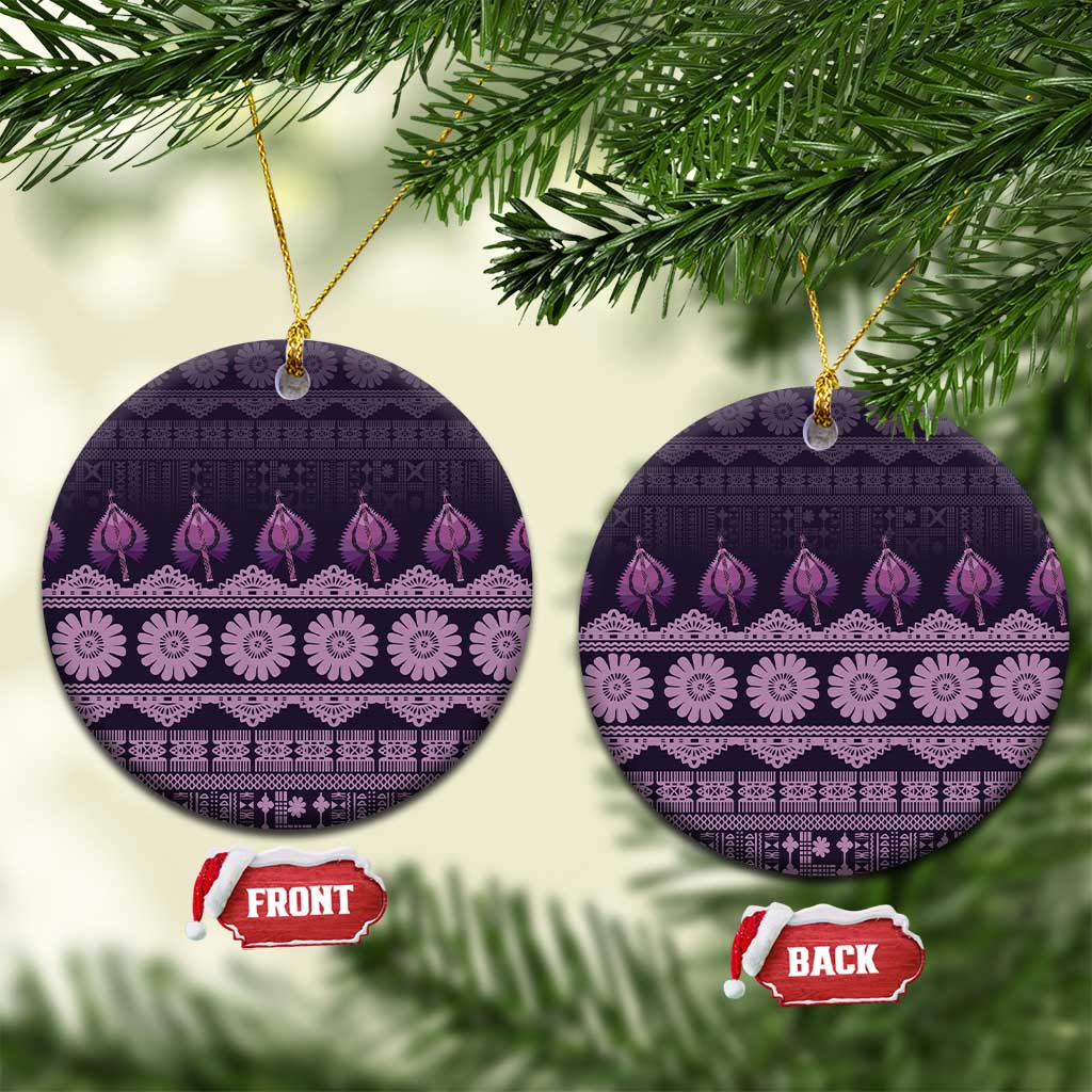 Bula Fiji Iri ni Meke Ceramic Ornament Lokaloka Fijian Masi LT14 Circle Purple - Polynesian Pride