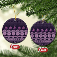 Bula Fiji Iri ni Meke Ceramic Ornament Lokaloka Fijian Masi LT14 Circle Purple - Polynesian Pride