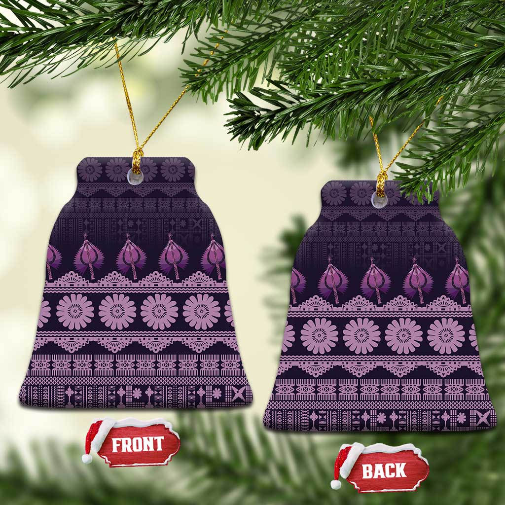 Bula Fiji Iri ni Meke Ceramic Ornament Lokaloka Fijian Masi LT14 Bell Flake Purple - Polynesian Pride