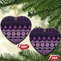 Bula Fiji Iri ni Meke Ceramic Ornament Lokaloka Fijian Masi LT14 Heart Purple - Polynesian Pride