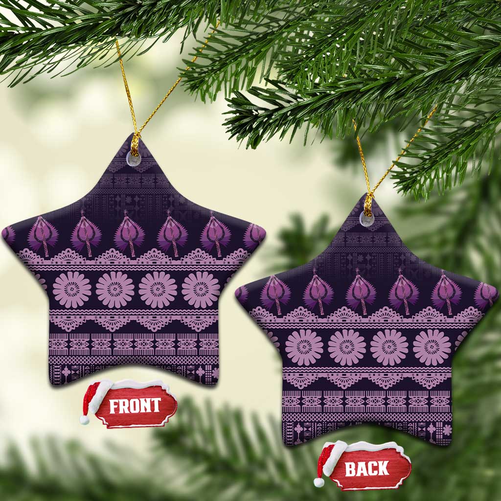Bula Fiji Iri ni Meke Ceramic Ornament Lokaloka Fijian Masi LT14 Star Purple - Polynesian Pride
