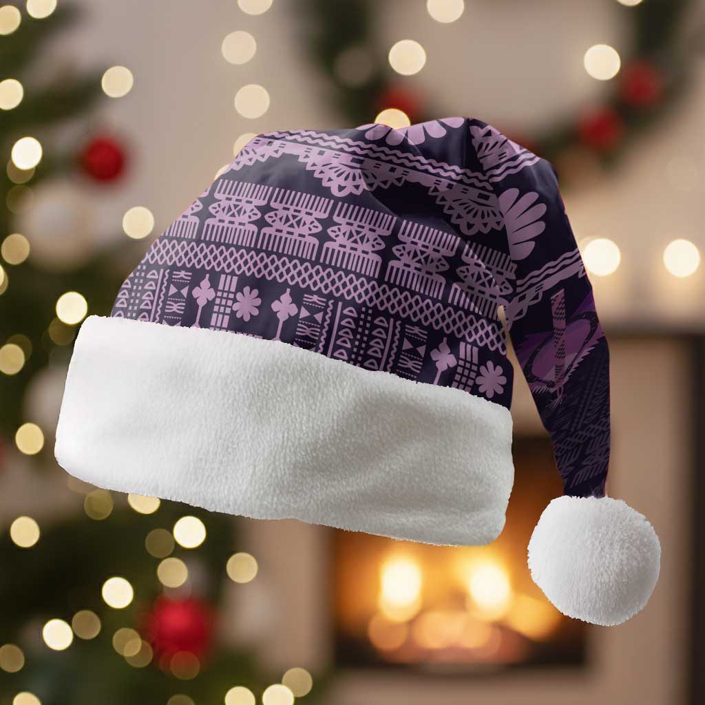 Bula Fiji Iri ni Meke Christmas Santa Hat Lokaloka Fijian Masi LT14 Without Fur Purple - Polynesian Pride
