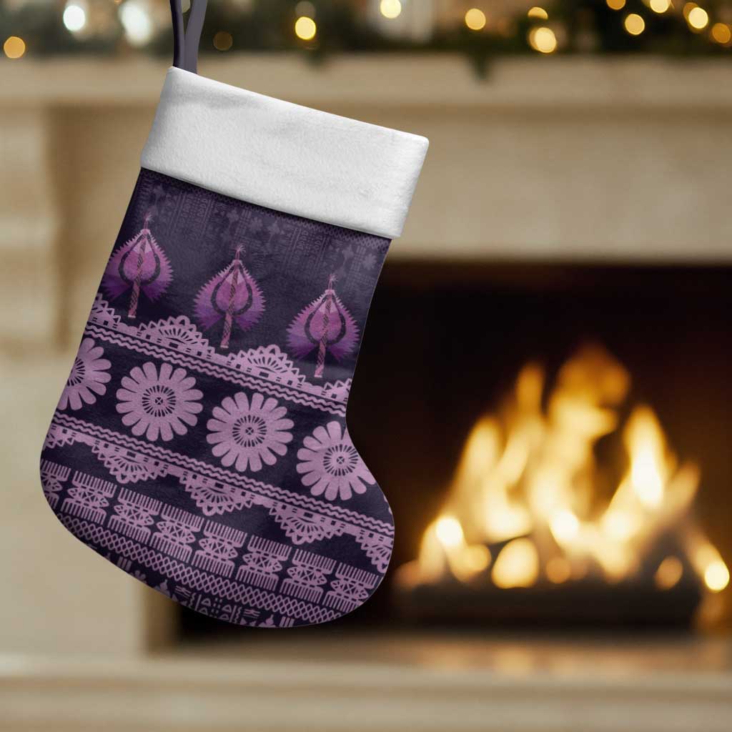 Bula Fiji Iri ni Meke Christmas Stocking Lokaloka Fijian Masi LT14 Set of 2 Purple - Polynesian Pride