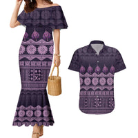 Bula Fiji Iri ni Meke Couples Matching Mermaid Dress and Hawaiian Shirt Lokaloka Fijian Masi LT14 Purple - Polynesian Pride