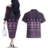 Bula Fiji Iri ni Meke Couples Matching Off The Shoulder Long Sleeve Dress and Hawaiian Shirt Lokaloka Fijian Masi LT14 - Polynesian Pride