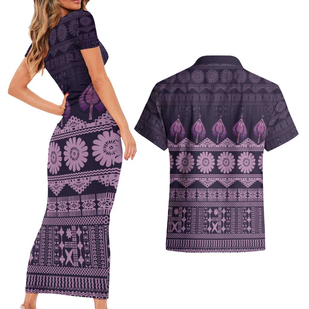 Bula Fiji Iri ni Meke Couples Matching Short Sleeve Bodycon Dress and Hawaiian Shirt Lokaloka Fijian Masi LT14 - Polynesian Pride