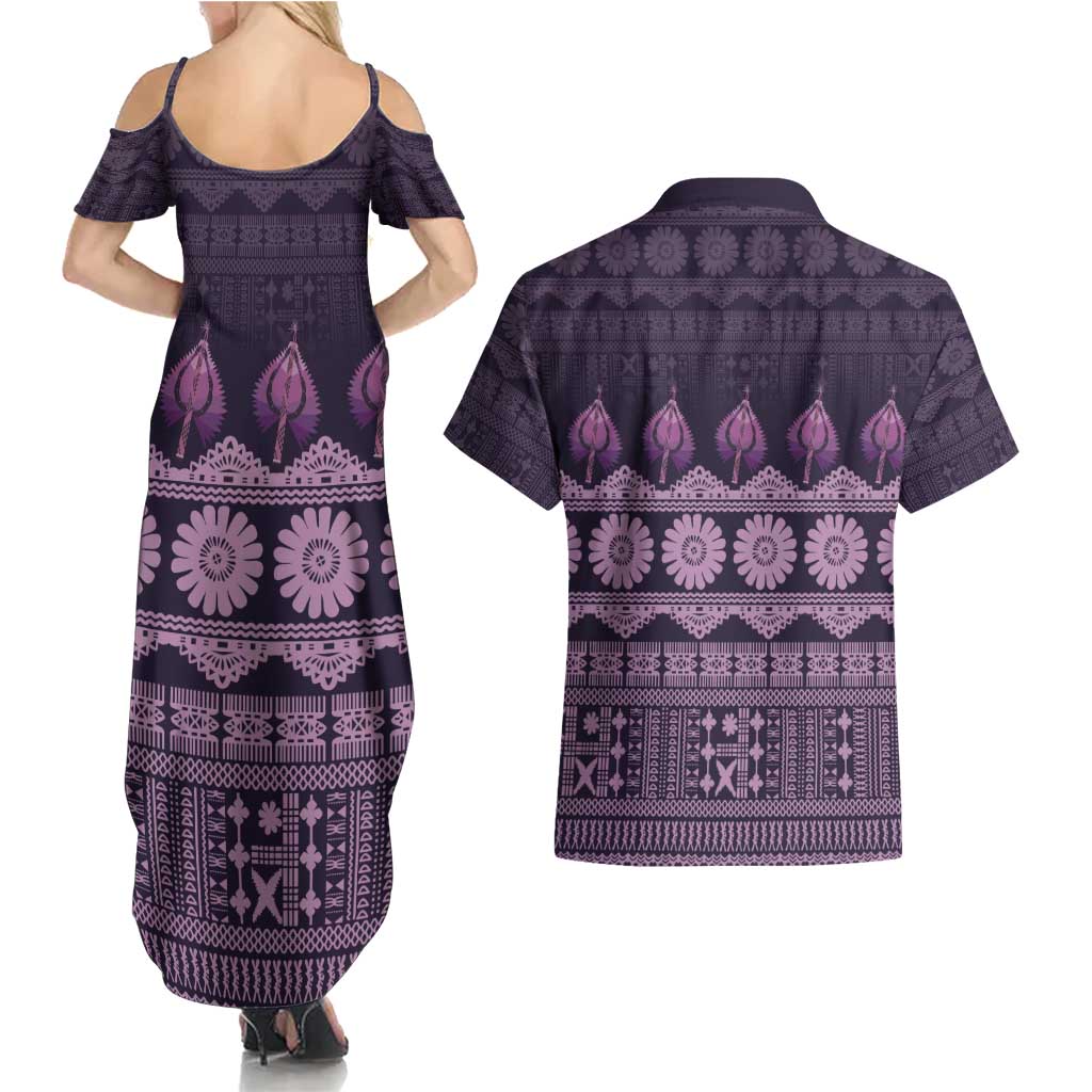 Bula Fiji Iri ni Meke Couples Matching Summer Maxi Dress and Hawaiian Shirt Lokaloka Fijian Masi LT14 - Polynesian Pride