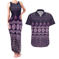 Bula Fiji Iri ni Meke Couples Matching Tank Maxi Dress and Hawaiian Shirt Lokaloka Fijian Masi LT14 Purple - Polynesian Pride