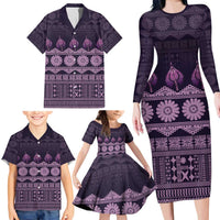 Bula Fiji Iri ni Meke Family Matching Long Sleeve Bodycon Dress and Hawaiian Shirt Lokaloka Fijian Masi LT14 - Polynesian Pride