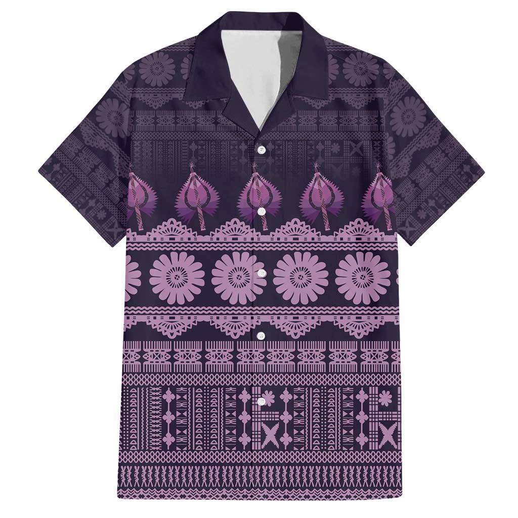 Bula Fiji Iri ni Meke Family Matching Long Sleeve Bodycon Dress and Hawaiian Shirt Lokaloka Fijian Masi LT14 Dad's Shirt - Short Sleeve Purple - Polynesian Pride