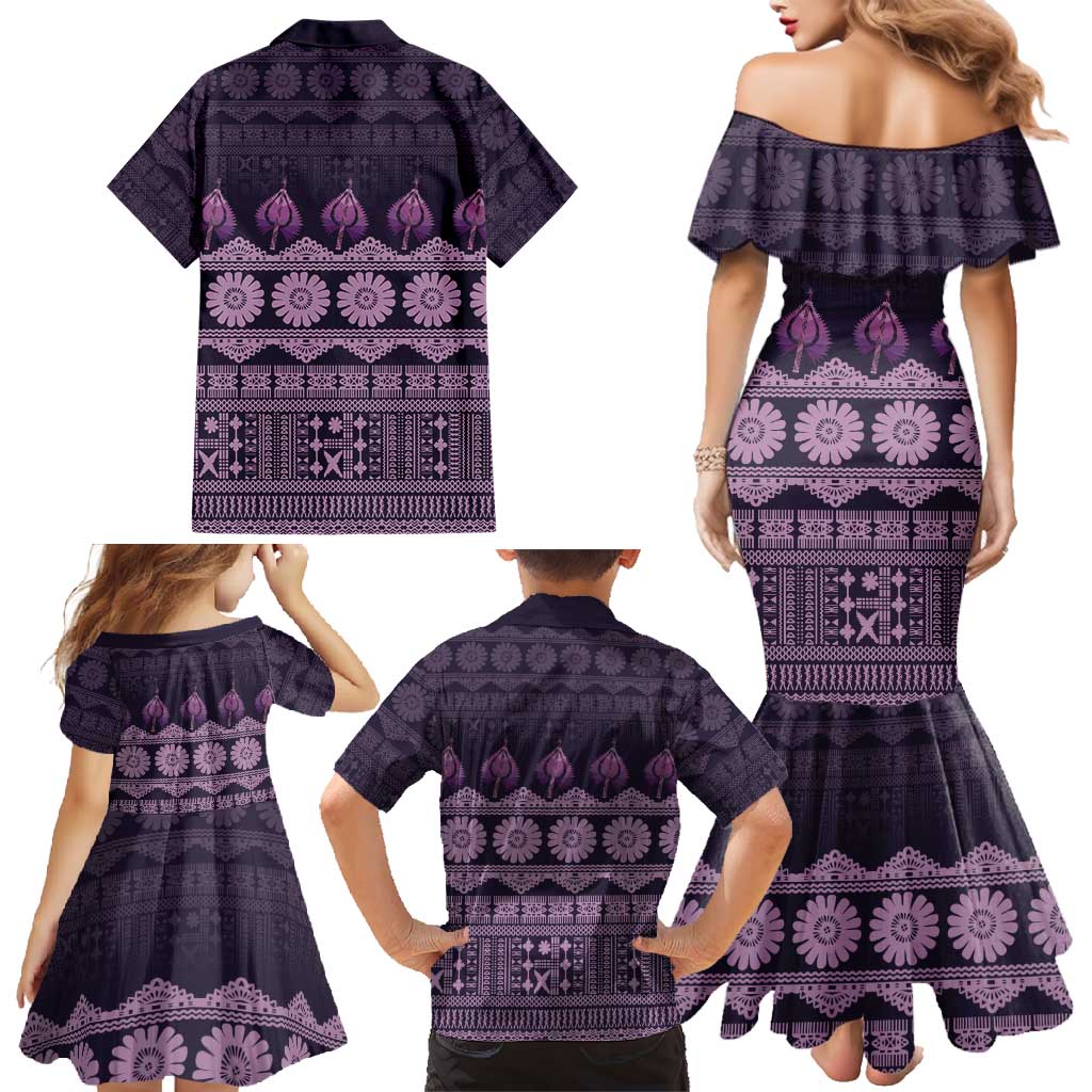 Bula Fiji Iri ni Meke Family Matching Mermaid Dress and Hawaiian Shirt Lokaloka Fijian Masi LT14 - Polynesian Pride