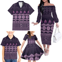 Bula Fiji Iri ni Meke Family Matching Off The Shoulder Long Sleeve Dress and Hawaiian Shirt Lokaloka Fijian Masi LT14 - Polynesian Pride