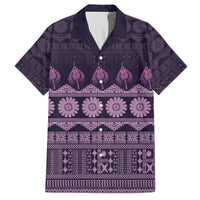 Bula Fiji Iri ni Meke Family Matching Off The Shoulder Long Sleeve Dress and Hawaiian Shirt Lokaloka Fijian Masi LT14 Dad's Shirt - Short Sleeve Purple - Polynesian Pride