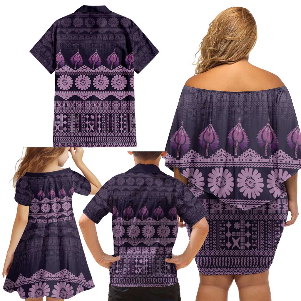 Bula Fiji Iri ni Meke Family Matching Off Shoulder Short Dress and Hawaiian Shirt Lokaloka Fijian Masi LT14 - Polynesian Pride
