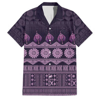 Bula Fiji Iri ni Meke Family Matching Short Sleeve Bodycon Dress and Hawaiian Shirt Lokaloka Fijian Masi LT14 Dad's Shirt - Short Sleeve Purple - Polynesian Pride