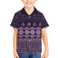 Bula Fiji Iri ni Meke Family Matching Short Sleeve Bodycon Dress and Hawaiian Shirt Lokaloka Fijian Masi LT14 Son's Shirt Purple - Polynesian Pride
