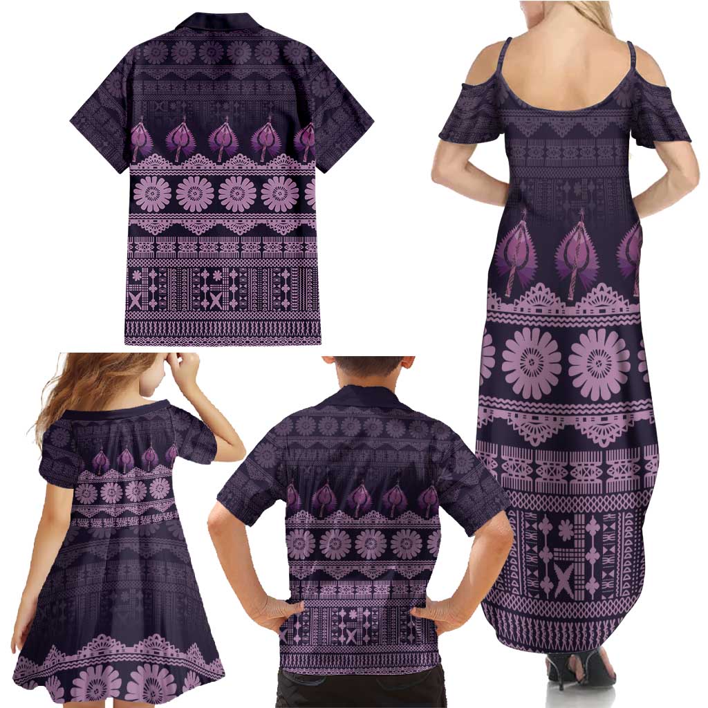 Bula Fiji Iri ni Meke Family Matching Summer Maxi Dress and Hawaiian Shirt Lokaloka Fijian Masi LT14 - Polynesian Pride