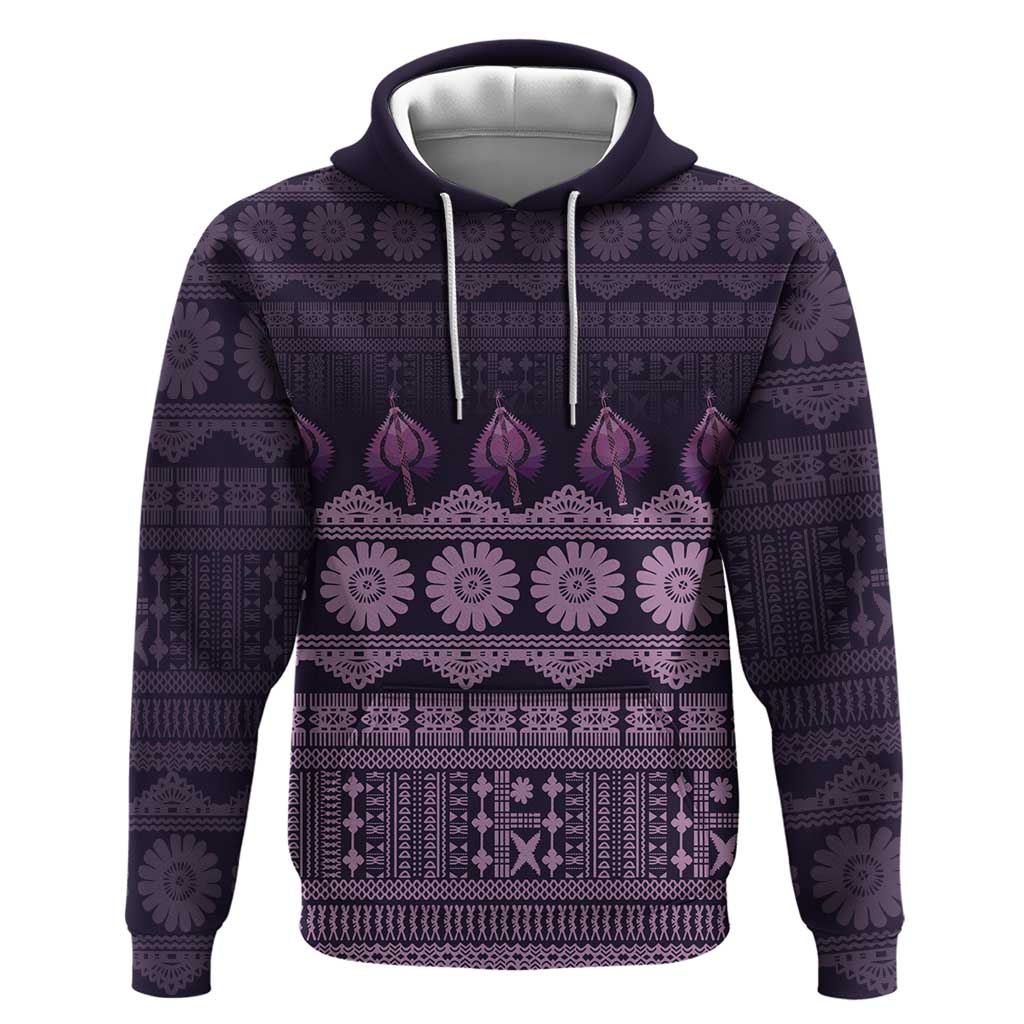 Bula Fiji Iri ni Meke Hoodie Lokaloka Fijian Masi LT14 Pullover Hoodie Purple - Polynesian Pride