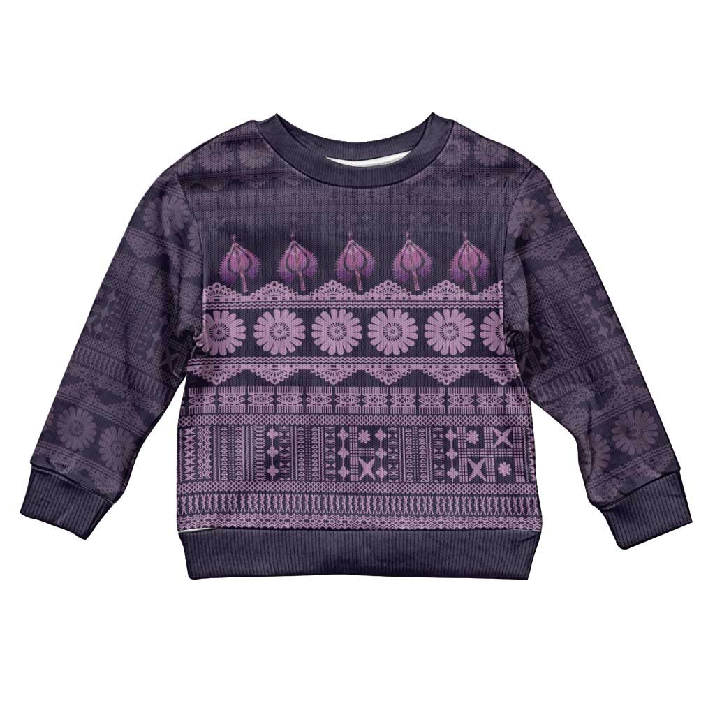 Bula Fiji Iri ni Meke Kid Ugly Christmas Sweater Lokaloka Fijian Masi LT14 Kid Purple - Polynesian Pride