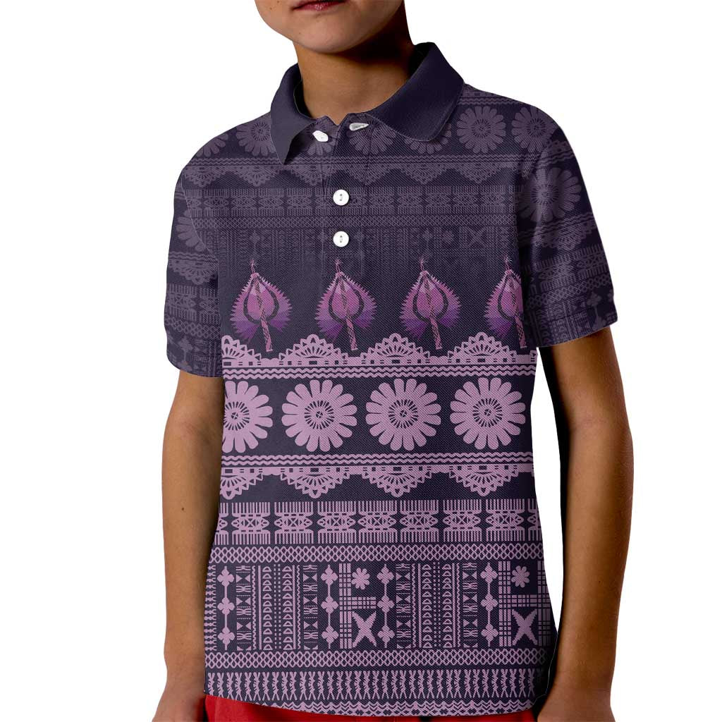 Bula Fiji Iri ni Meke Kid Polo Shirt Lokaloka Fijian Masi LT14 Kid Purple - Polynesian Pride