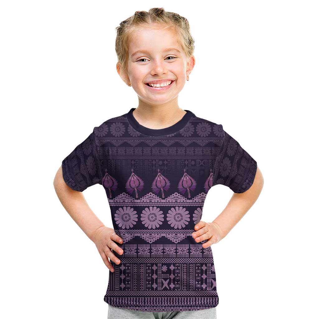 Bula Fiji Iri ni Meke Kid T Shirt Lokaloka Fijian Masi LT14 Purple - Polynesian Pride