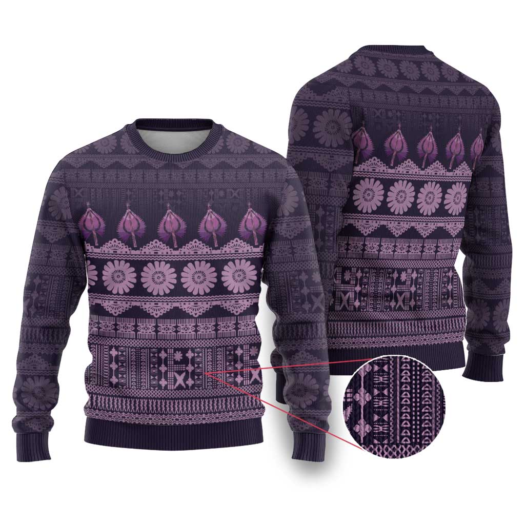 Bula Fiji Iri ni Meke Ugly Christmas Sweater Lokaloka Fijian Masi LT14 Purple - Polynesian Pride