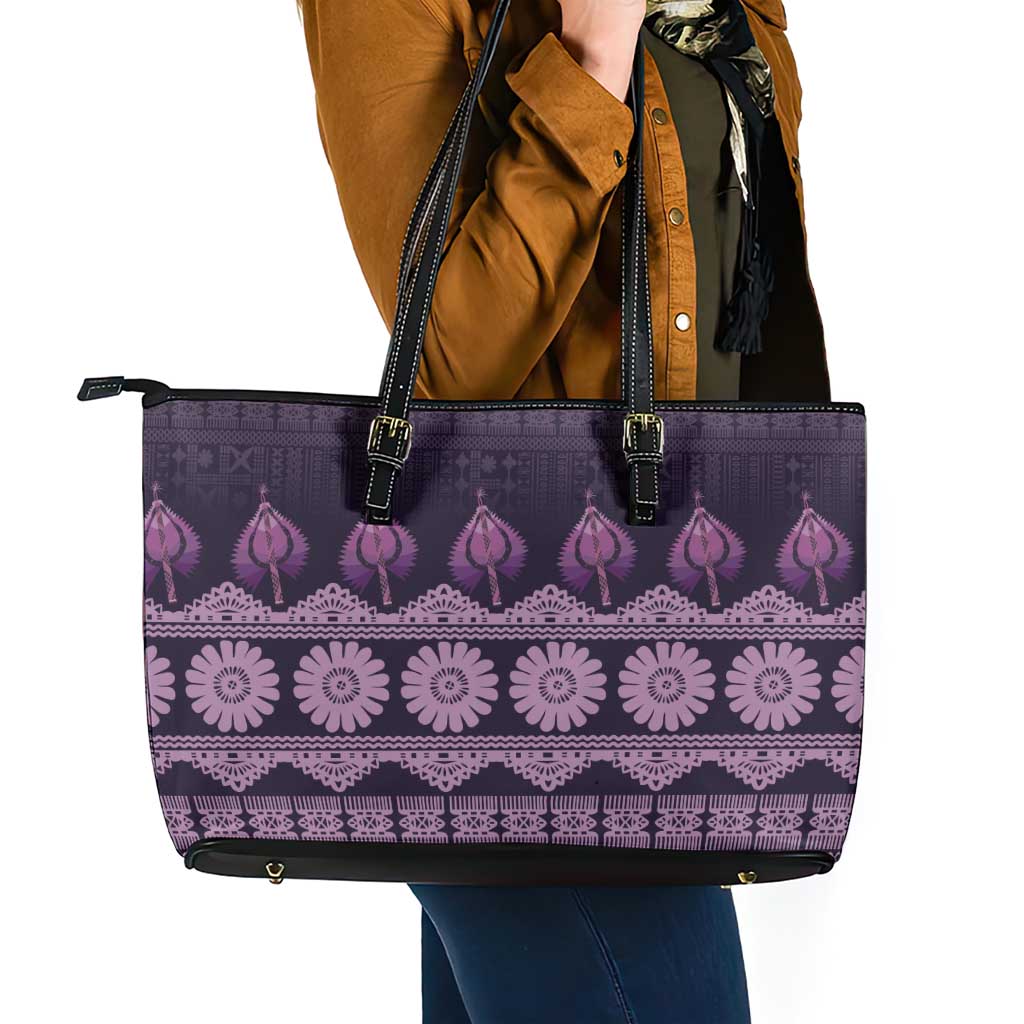 Bula Fiji Iri ni Meke Leather Tote Bag Lokaloka Fijian Masi LT14 - Polynesian Pride