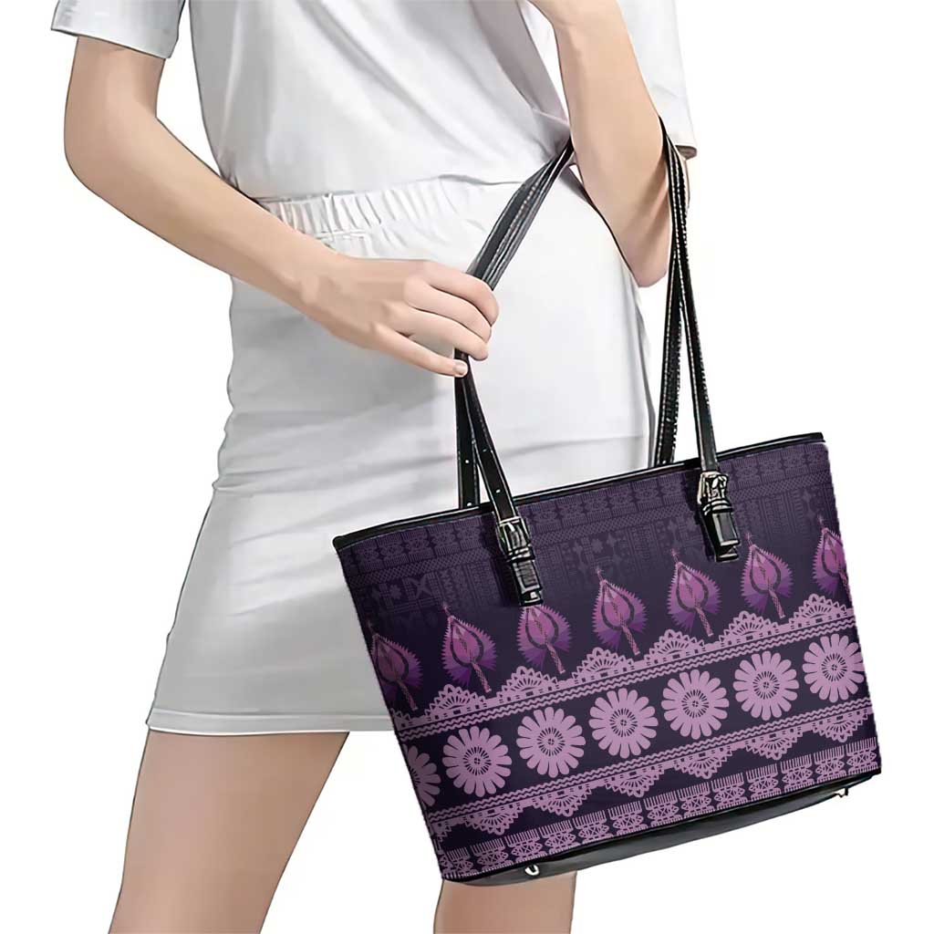 Bula Fiji Iri ni Meke Leather Tote Bag Lokaloka Fijian Masi LT14 - Polynesian Pride