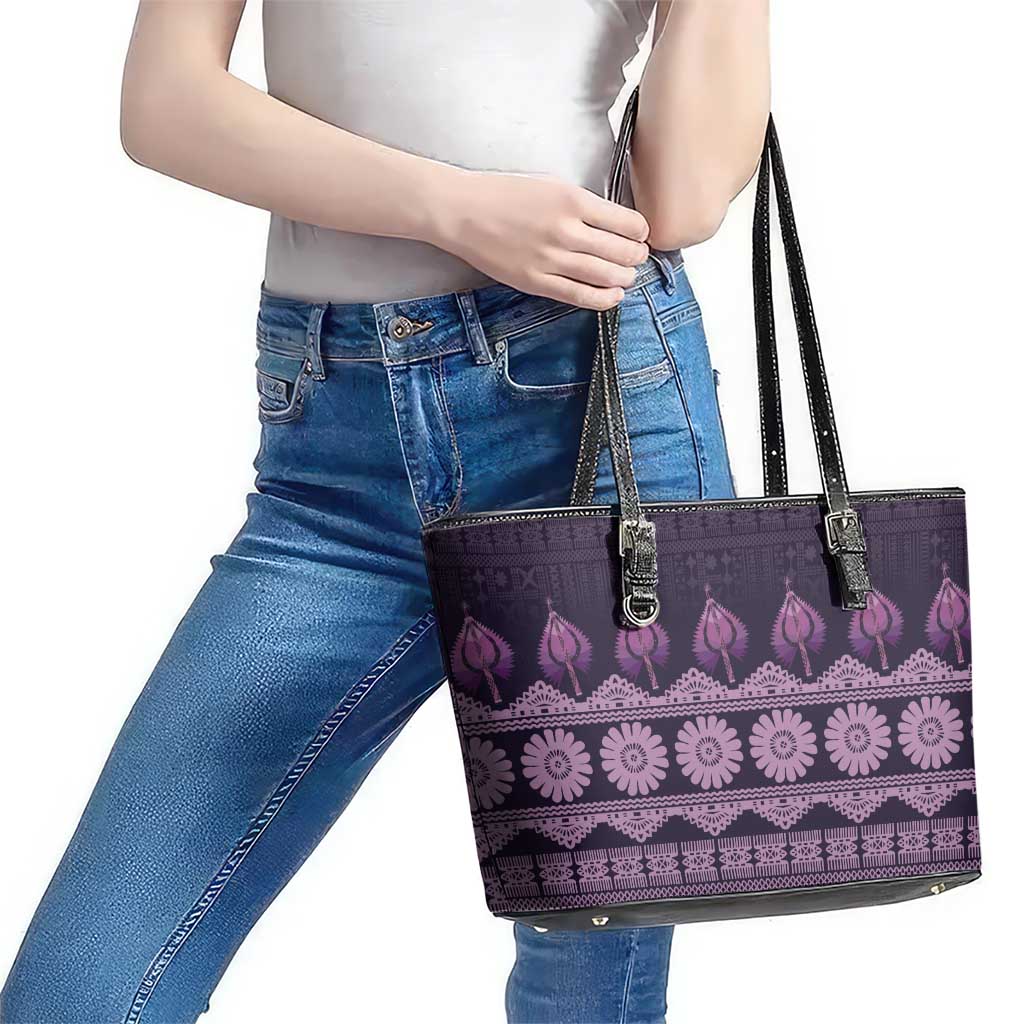 Bula Fiji Iri ni Meke Leather Tote Bag Lokaloka Fijian Masi LT14 - Polynesian Pride