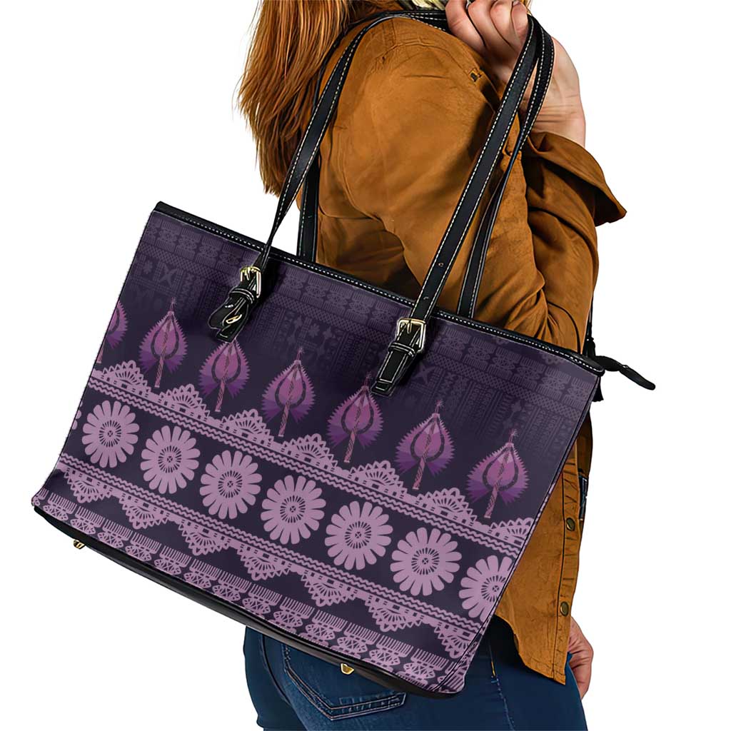 Bula Fiji Iri ni Meke Leather Tote Bag Lokaloka Fijian Masi LT14 - Polynesian Pride
