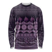 Bula Fiji Iri ni Meke Long Sleeve Shirt Lokaloka Fijian Masi LT14 Unisex Purple - Polynesian Pride