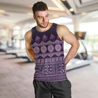 Bula Fiji Iri ni Meke Men Tank Top Lokaloka Fijian Masi LT14 Purple - Polynesian Pride