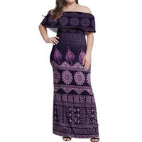 Bula Fiji Iri ni Meke Off Shoulder Maxi Dress Lokaloka Fijian Masi LT14 Women Purple - Polynesian Pride