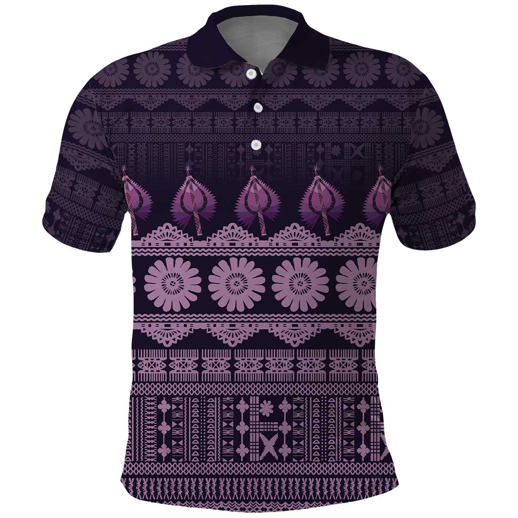 Bula Fiji Iri ni Meke Polo Shirt Lokaloka Fijian Masi LT14 Purple - Polynesian Pride
