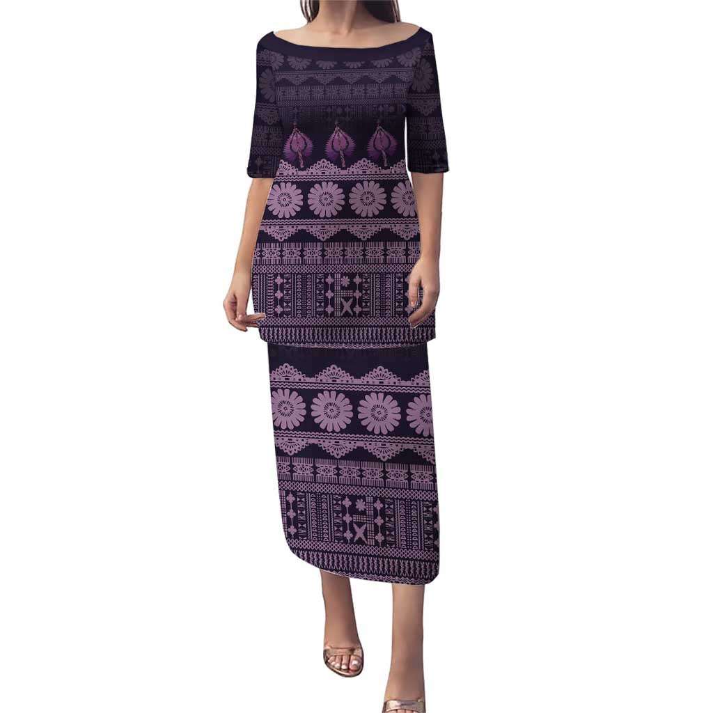 Bula Fiji Iri ni Meke Puletasi Lokaloka Fijian Masi LT14 Long Dress Purple - Polynesian Pride